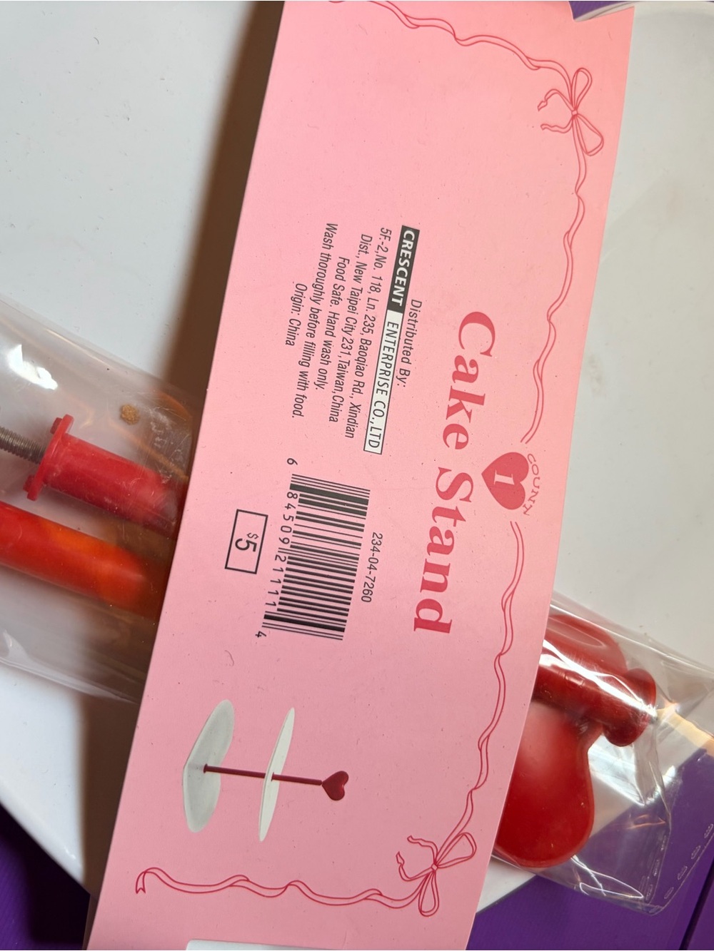 Crescent Kids Cake Stand in Pink with Red Accents